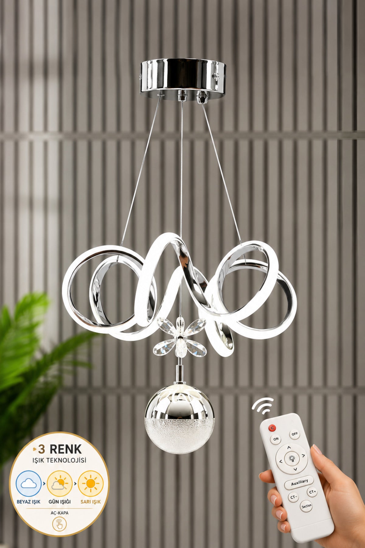 Elda Chrome Remote-Controlled Pendant Light