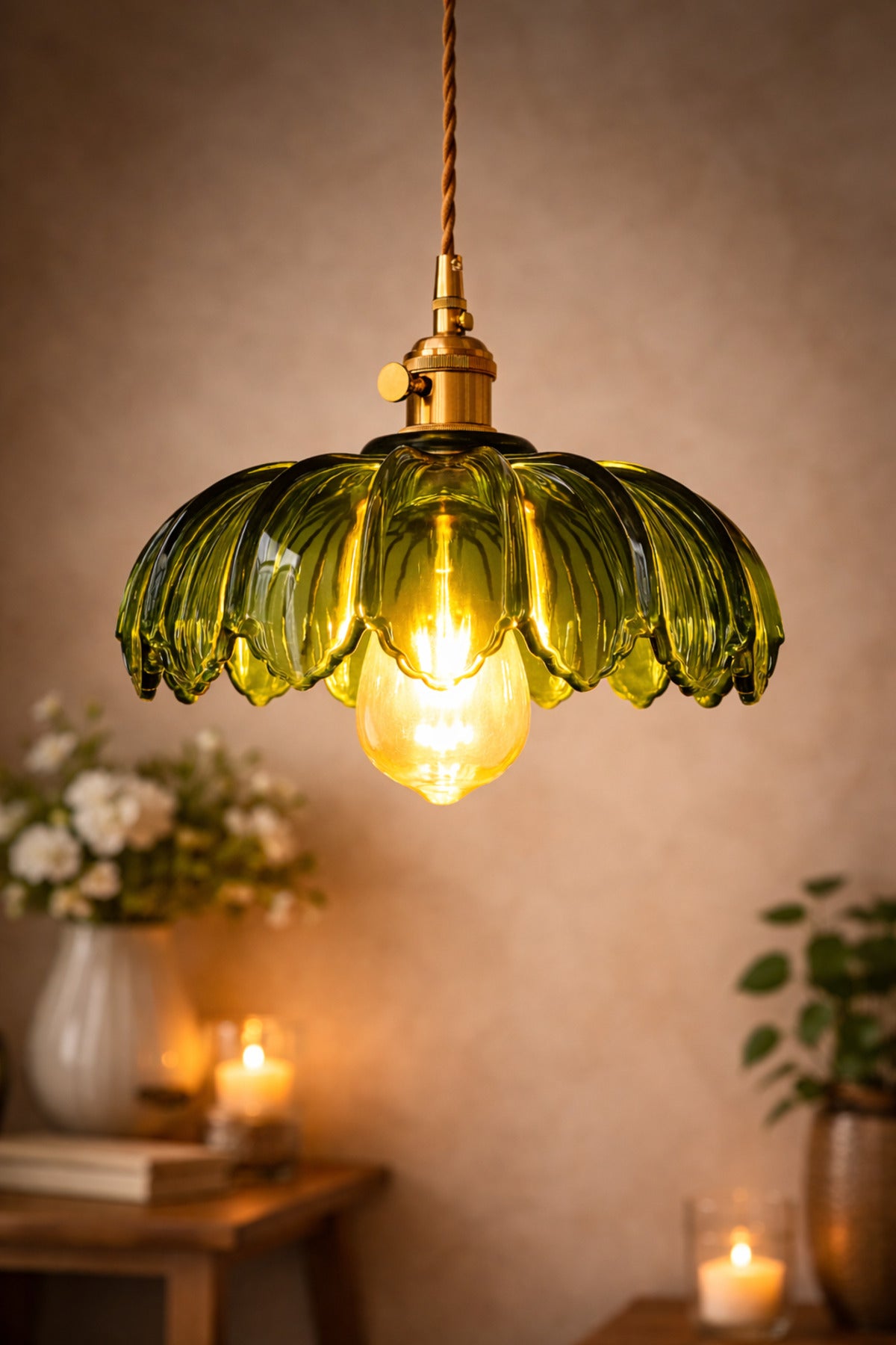 Petra Green Glass Classic 1-Light Pendant Light — view 6