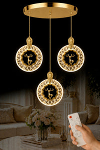 Ren Geyiği Gold 3-Light Remote-Controlled Chandelier