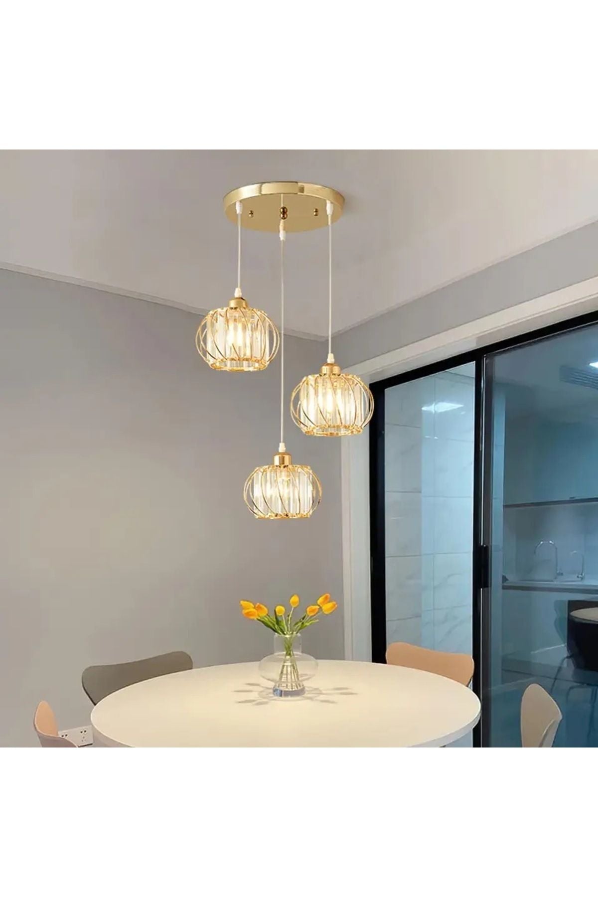 Venezia Gold Crystal 3-Light Pendant Chandelier — view 3