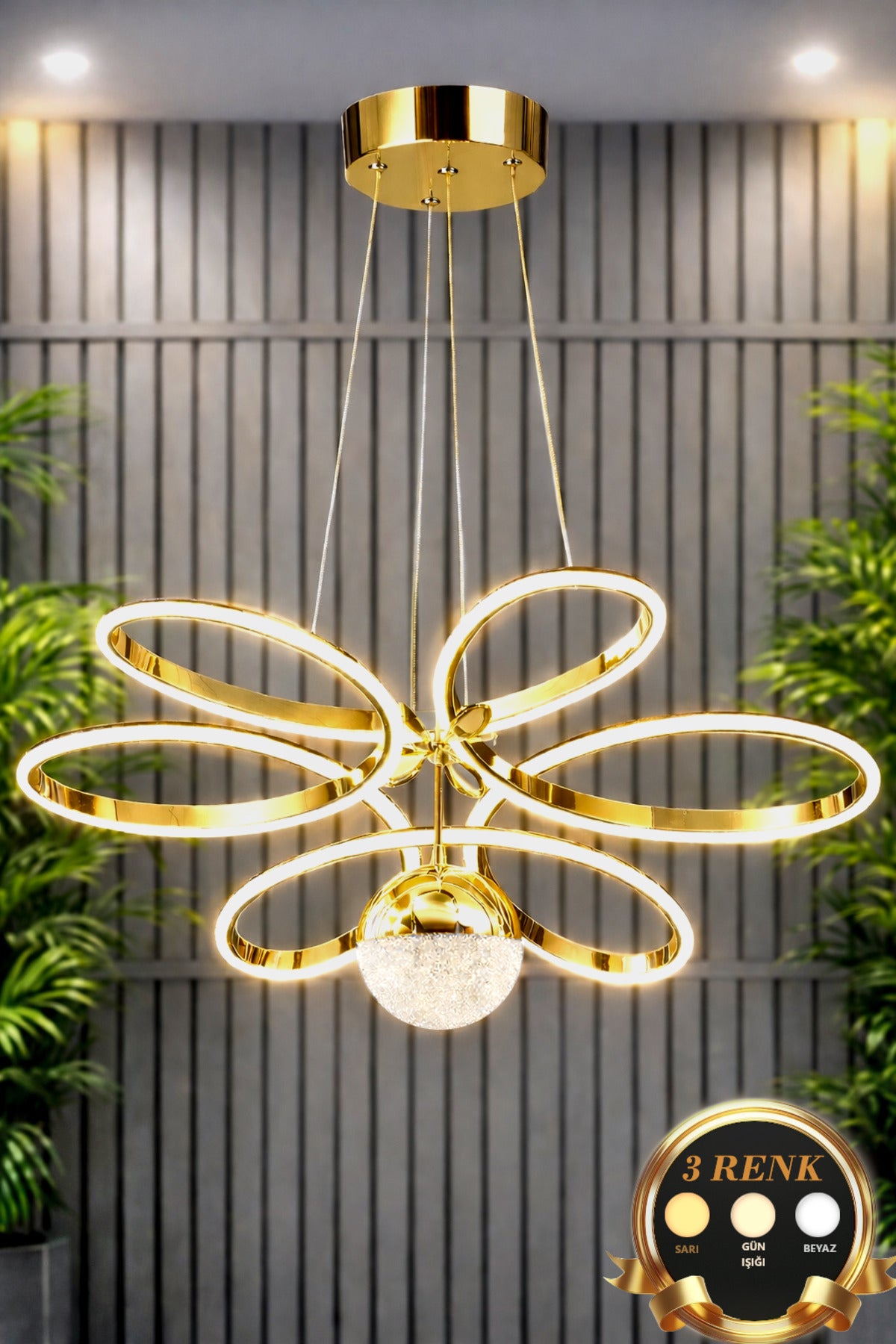 Papatya Gold 1-Light Remote-Controlled Pendant Light