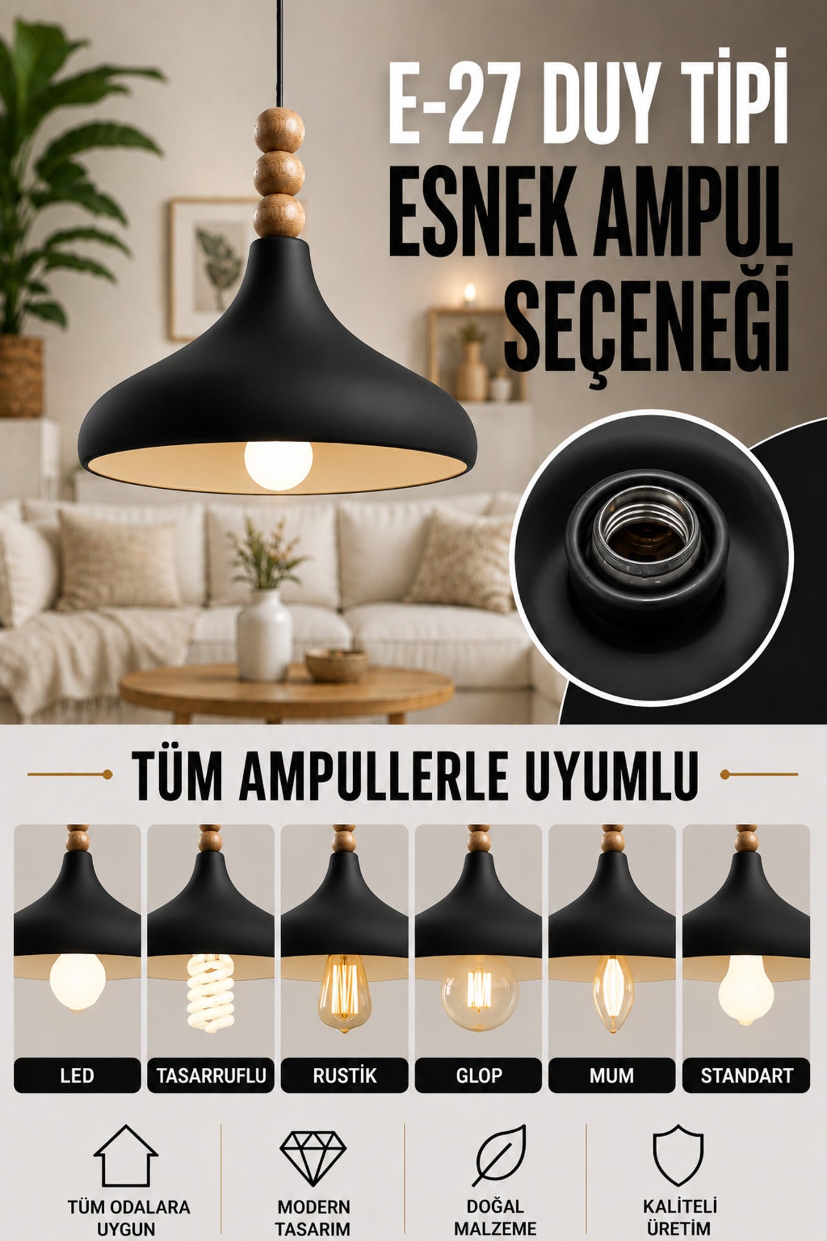 Dron Black Rustic 1-Light Pendant Light — view 4