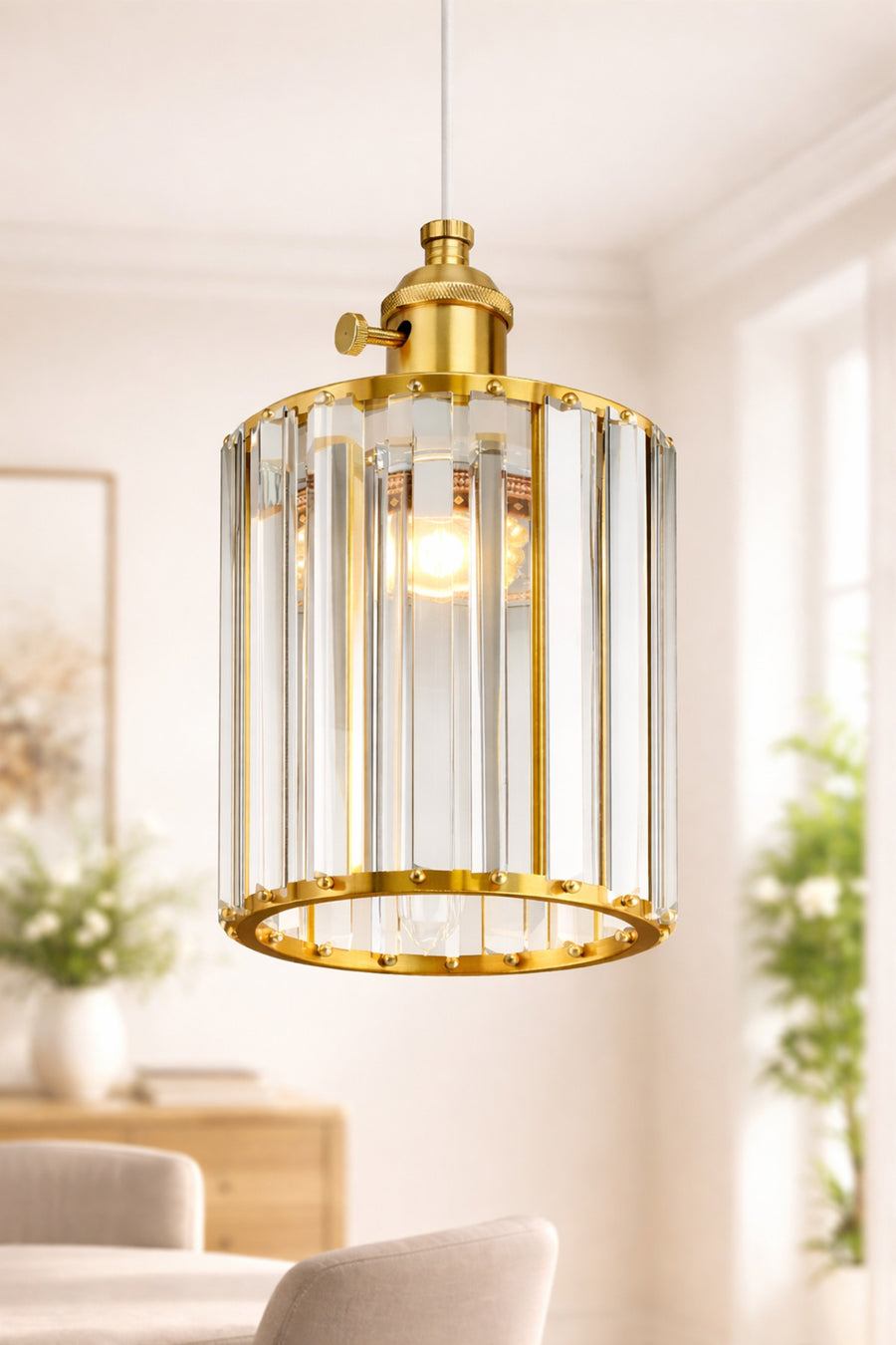 Dellova Yellow Crystal 1-Light Pendant Light