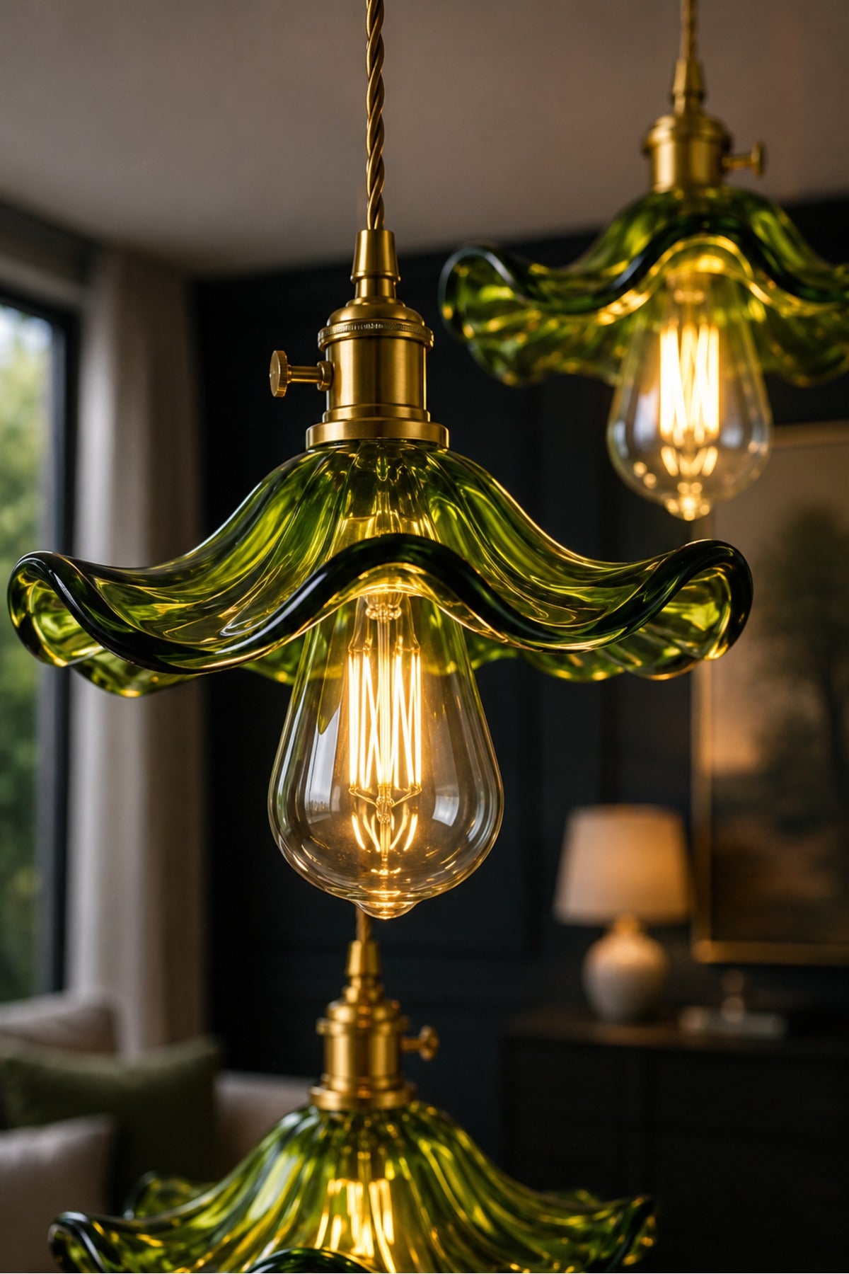 Alya Green Glass Classic 3-Light Pendant Chandelier — view 3
