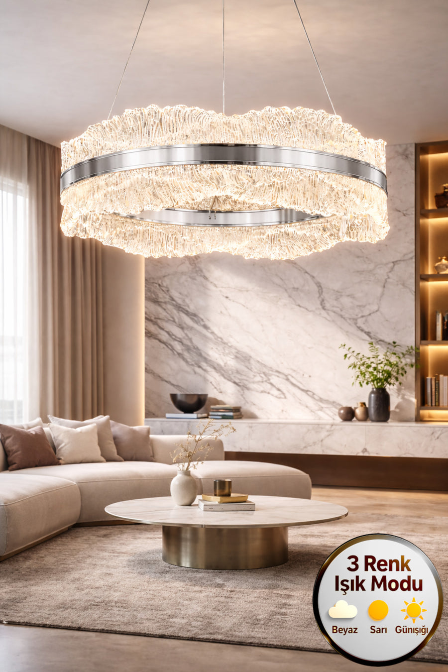 Okyanus Chrome 1-Light Remote-Controlled Chandelier — alternate view