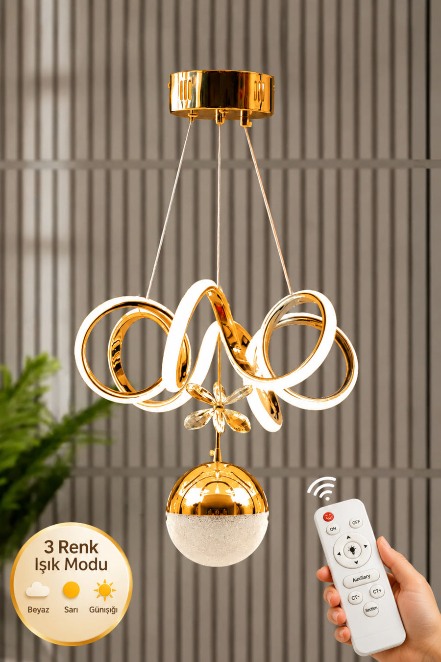 Elda Gold Remote-Controlled Pendant Light
