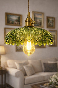 Roma Green Glass Classic 1-Light Pendant Light — view 2