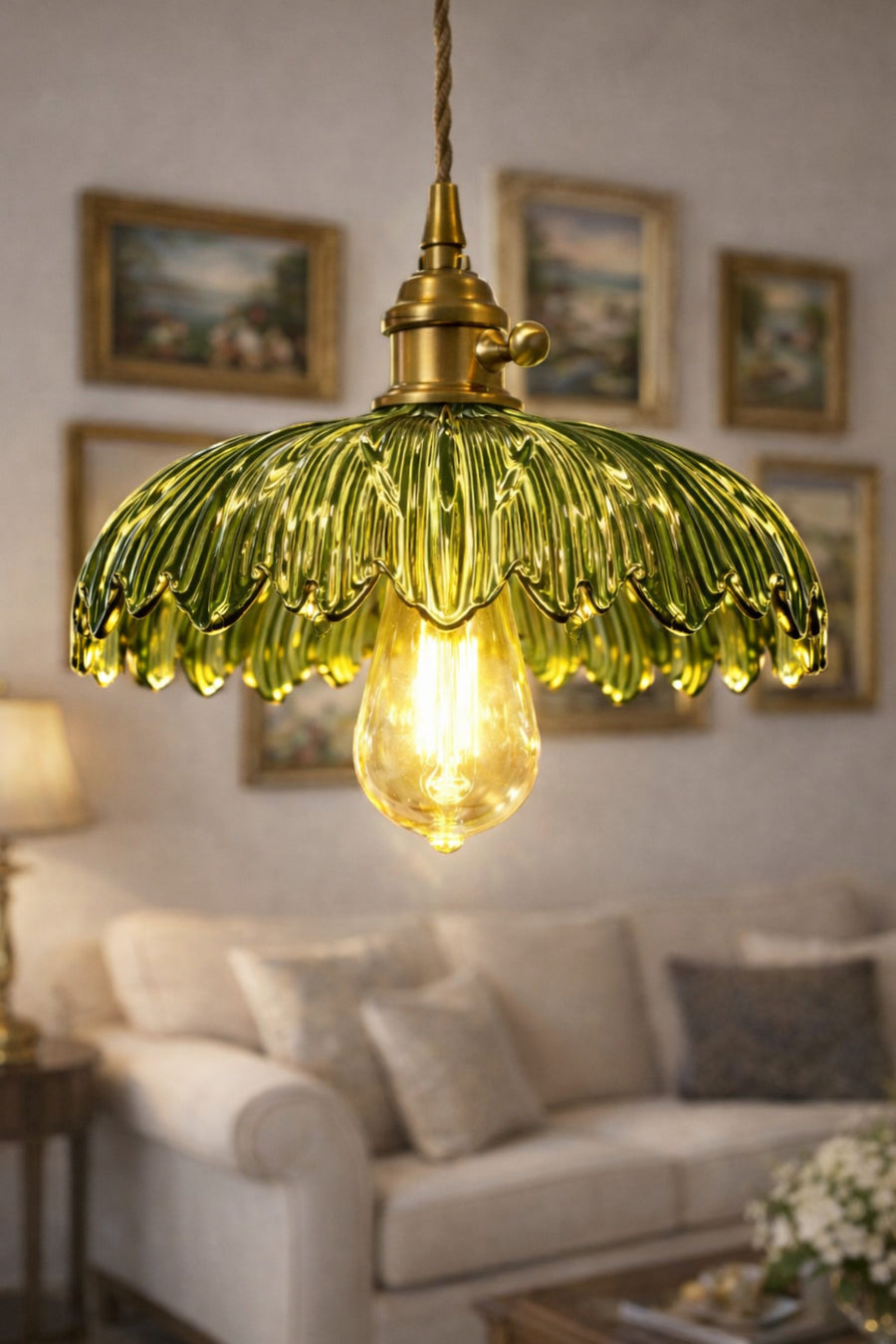 Roma Green Glass Classic 1-Light Pendant Light