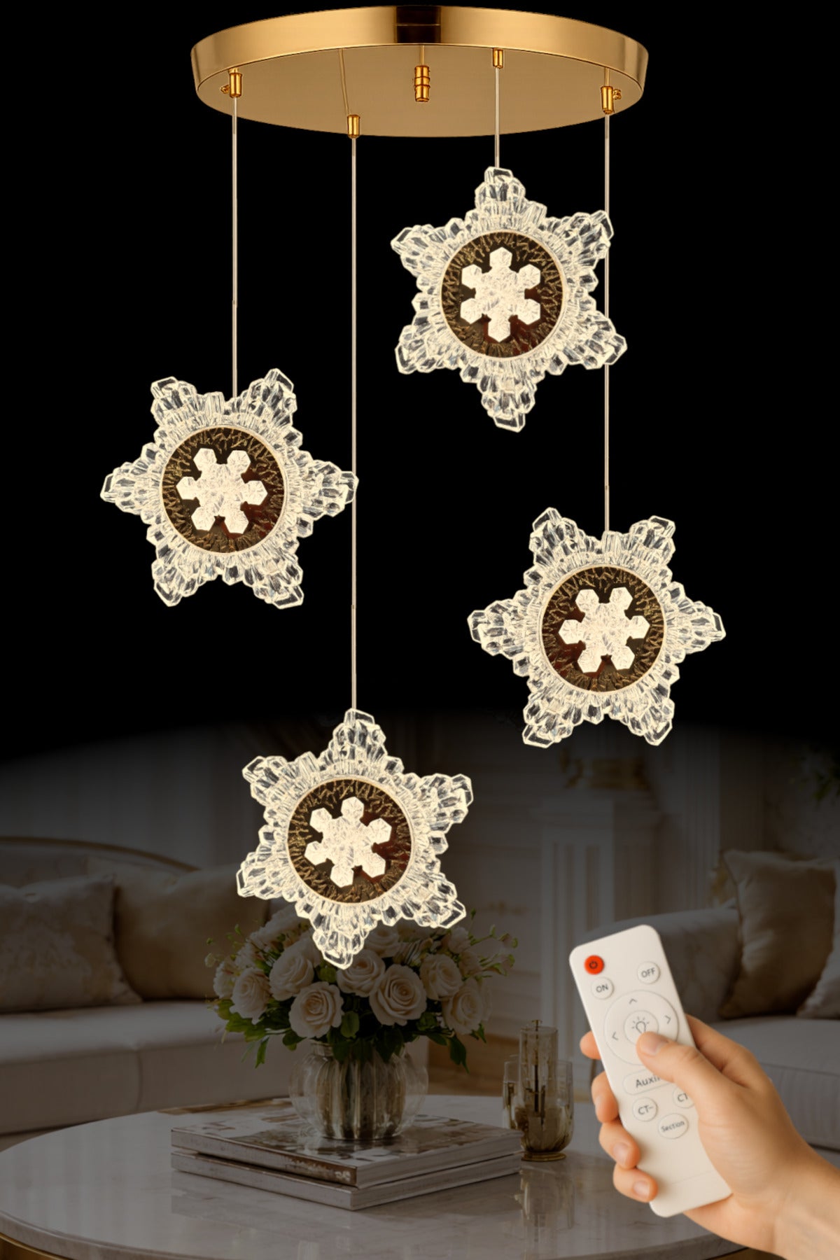 Kar Tanesi Gold 4-Light Remote-Controlled Chandelier