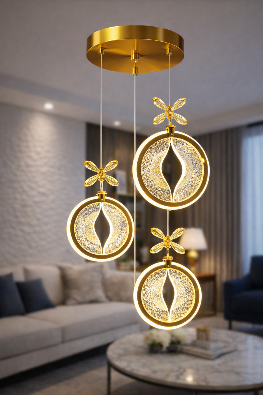 Dark Gold 3-Light Pendant Chandelier