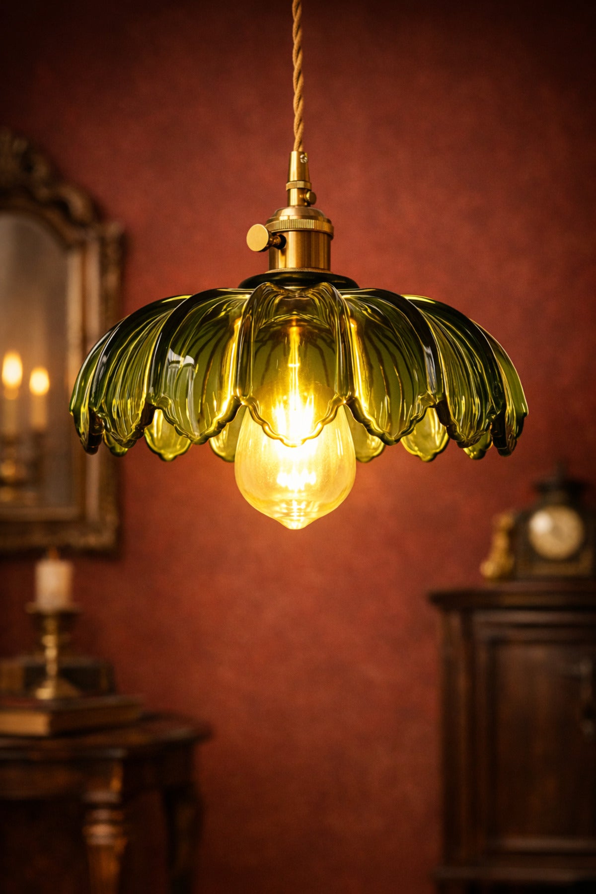 Petra Green Glass Classic 1-Light Pendant Light — view 7