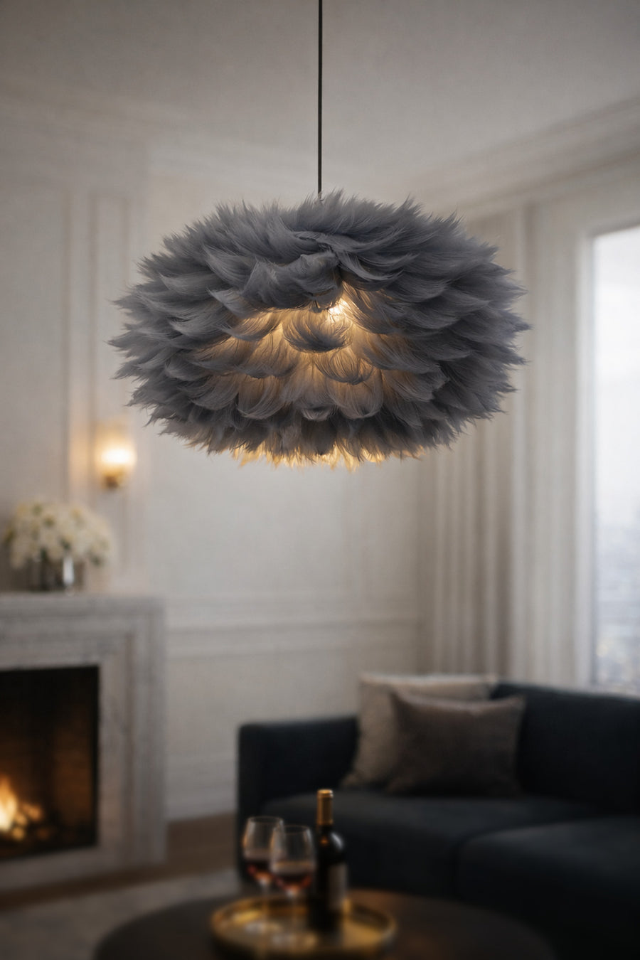 Flora Grey Fabric 1-Light Pendant Light
