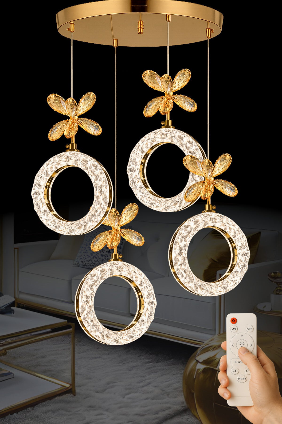 Medusa Gold Remote-Controlled Chandelier