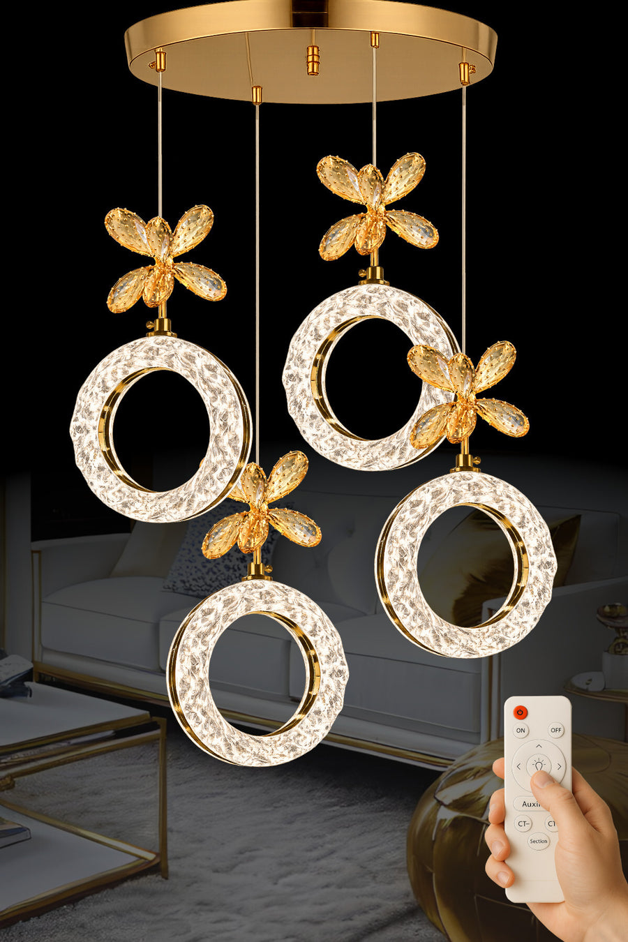 Medusa Gold 4-Light Remote-Controlled Chandelier