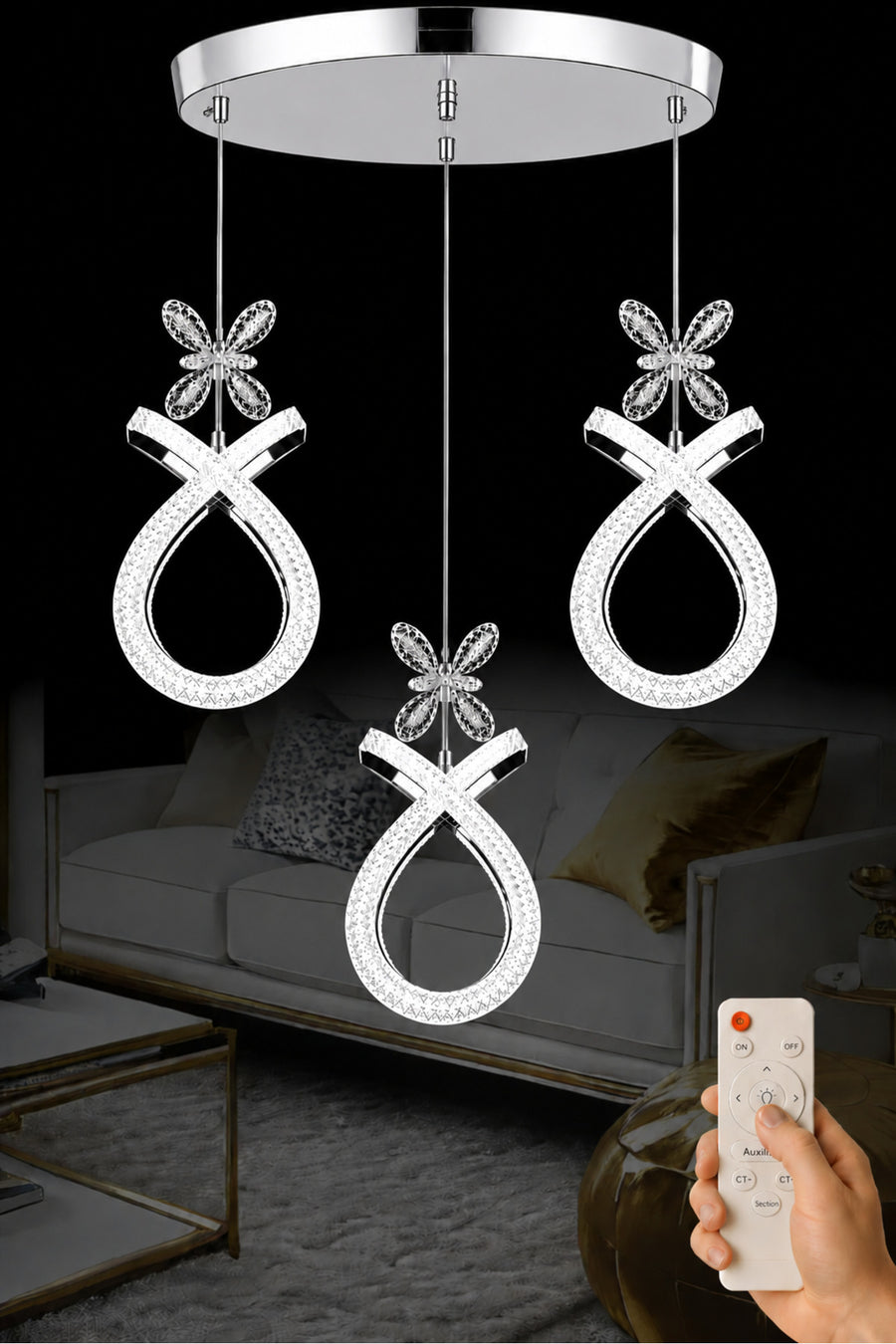 Karuna Chrome 3-Light Remote-Controlled Chandelier