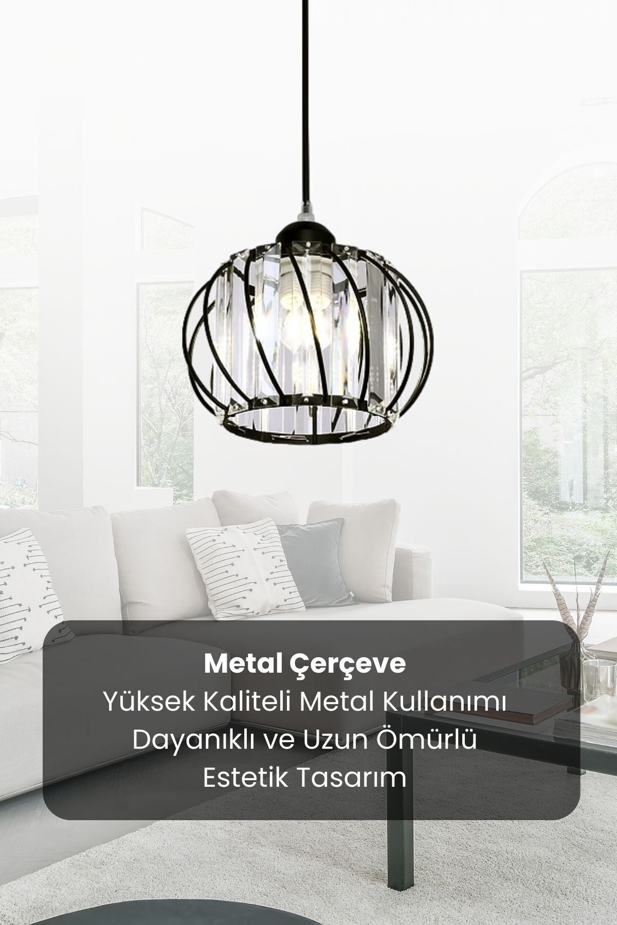 Quattro Black Crystal 1-Light Pendant Light — view 3